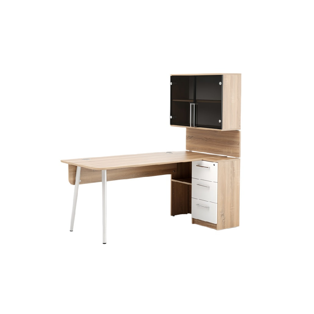 Modern L-Shaped Office Desk with Storage and Shelves