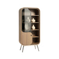 Modern Wooden Display Cabinet with Glass Door and Open Shelves